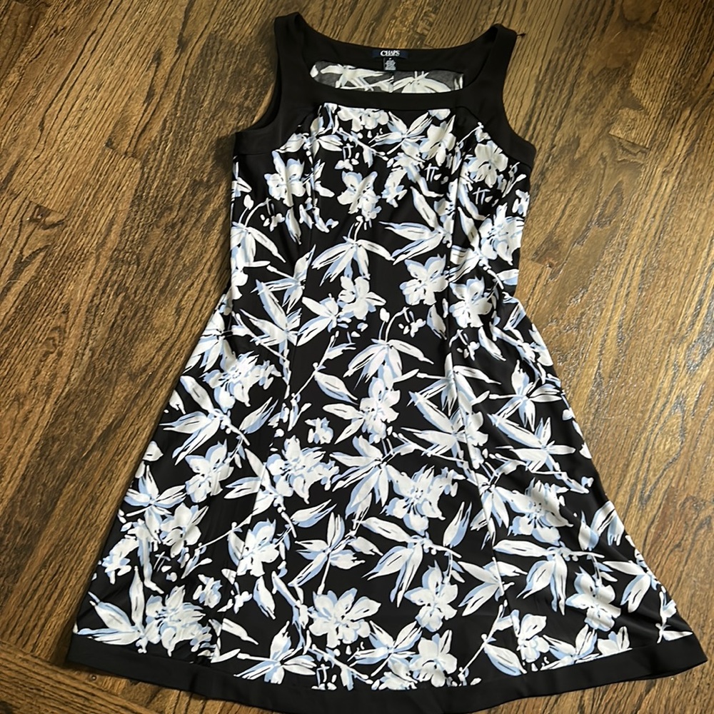 CHAPS Navy/Floral Fit & Flare Knee Length Cocktail Dress (M)